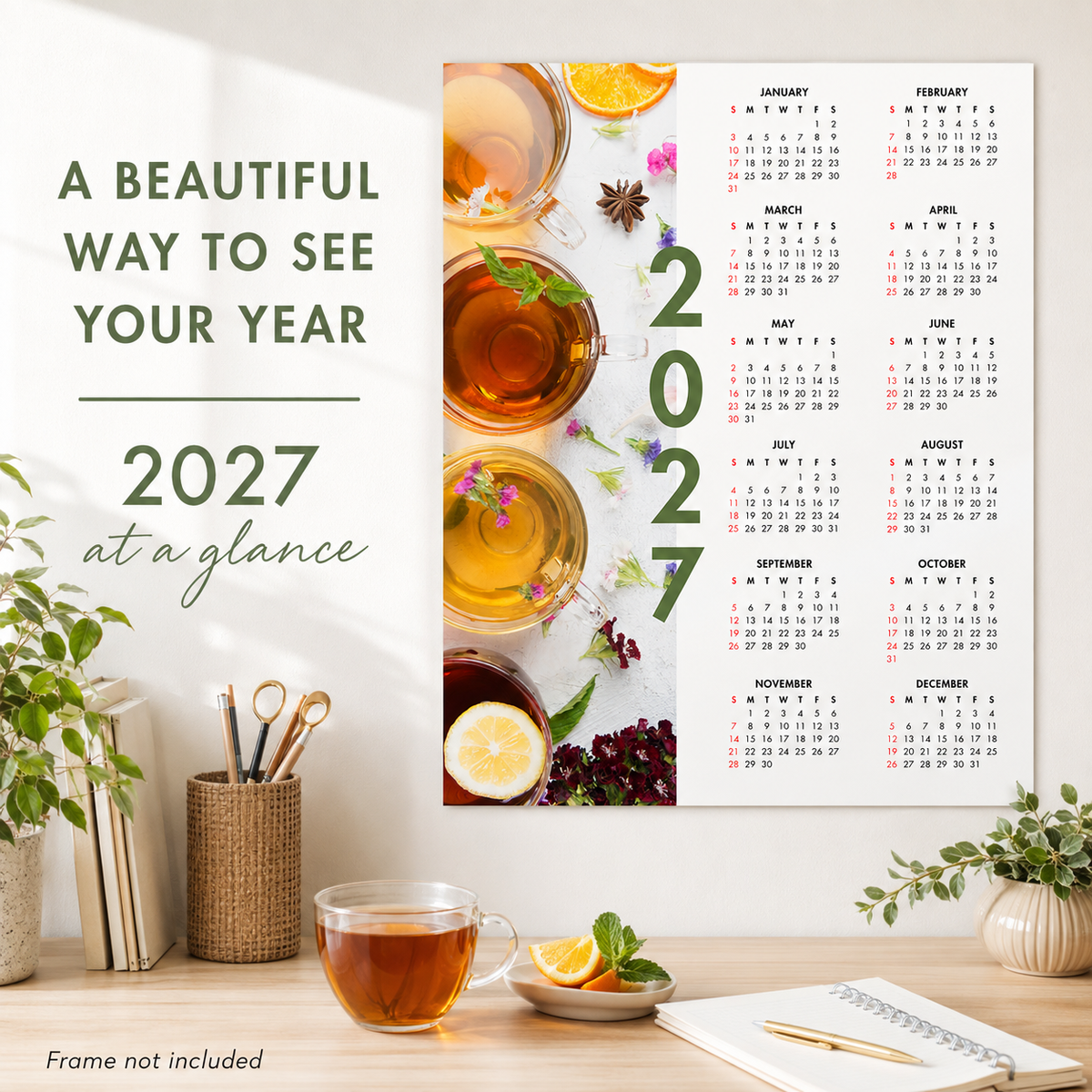 2027 Year at a Glance Wall Calendar – Tea Infusions carousel image 3
