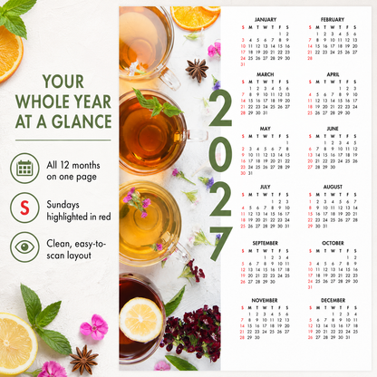2027 Year at a Glance Wall Calendar – Tea Infusions carousel image 6