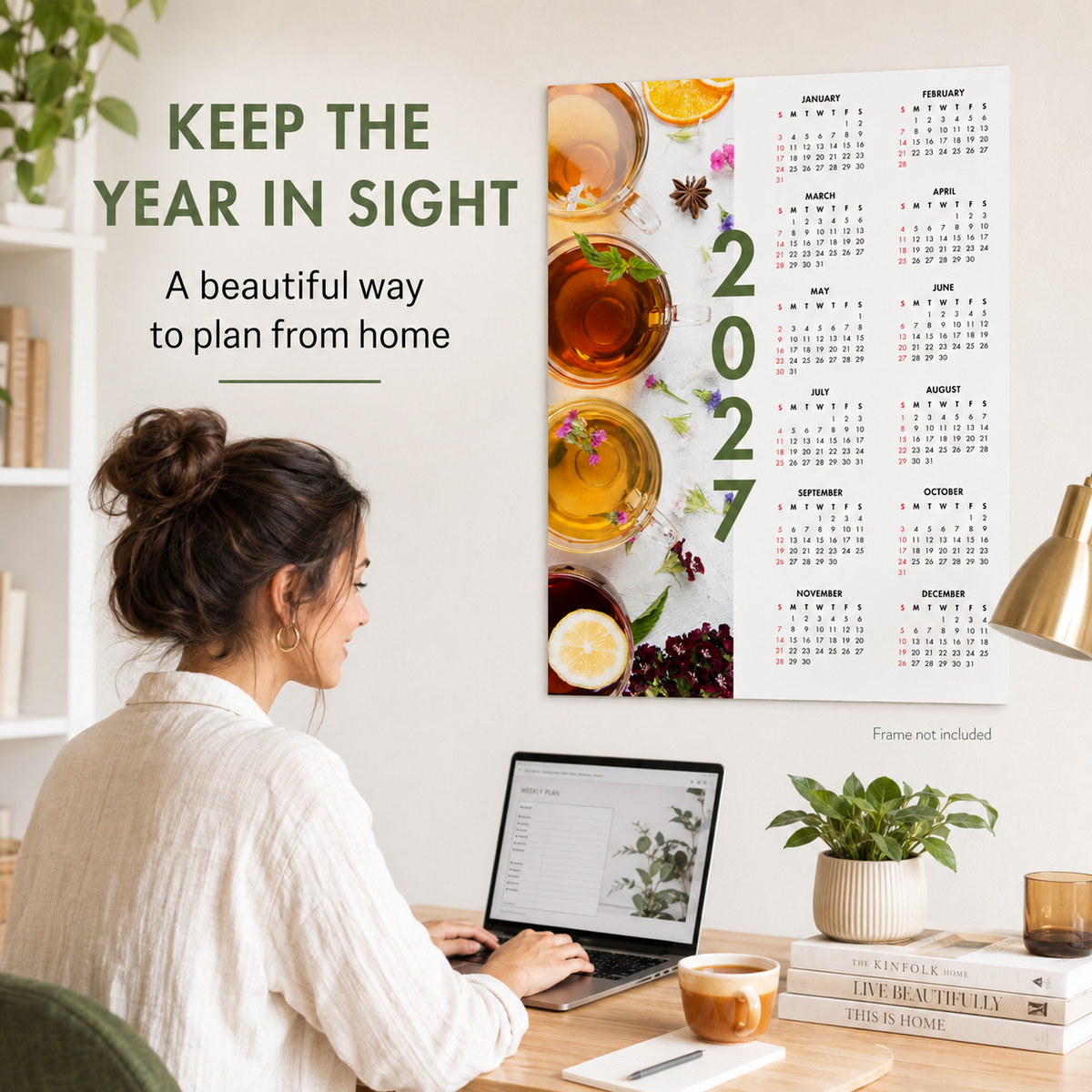 2027 Year at a Glance Wall Calendar – Tea Infusions carousel image 4