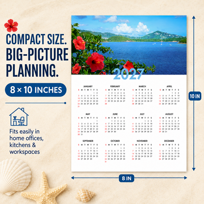 2027 Year at a Glance Wall Calendar – Tropical Bay & Hibiscus carousel image 7
