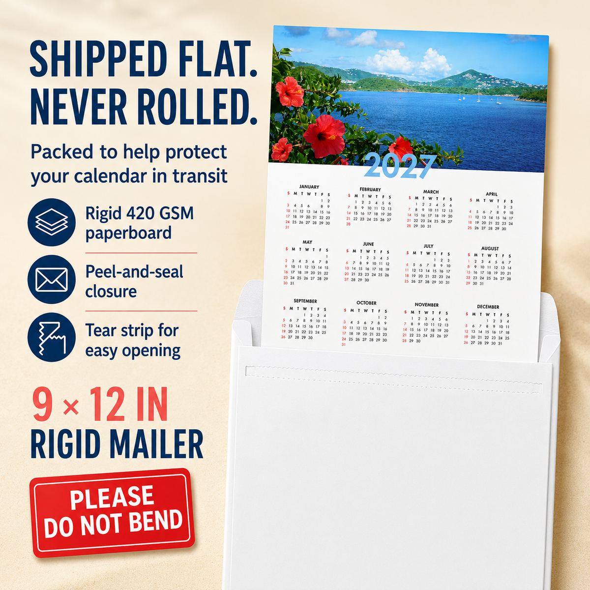 2027 Year at a Glance Wall Calendar – Tropical Bay & Hibiscus carousel image 4