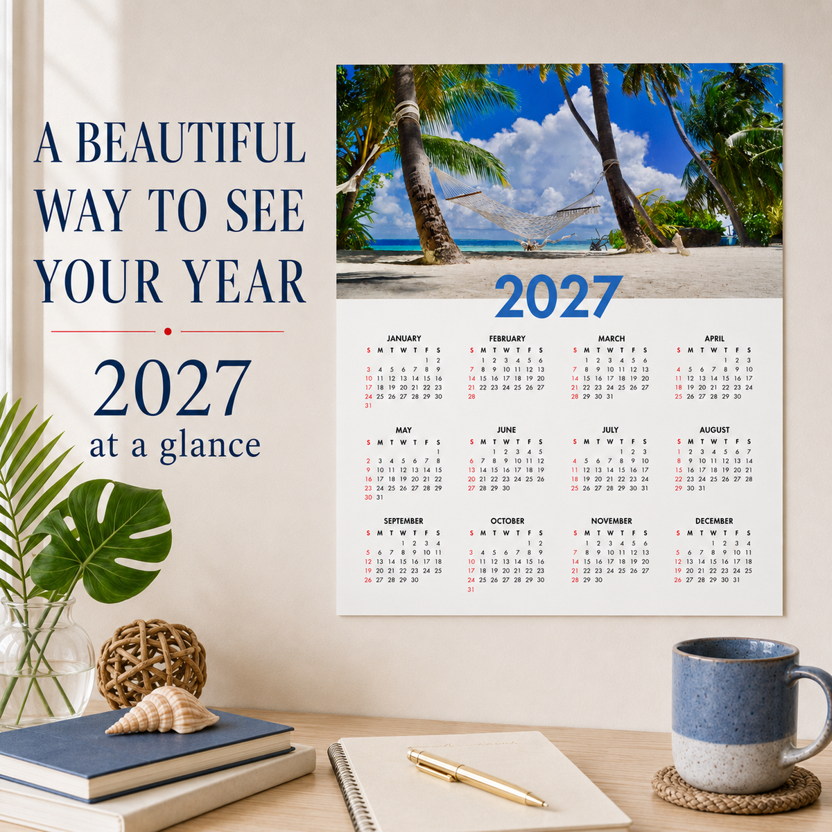 2027 Year at a Glance Wall Calendar – Palm Trees & Hammock carousel image 5