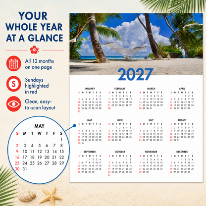2027 Year at a Glance Wall Calendar – Palm Trees & Hammock carousel image 4