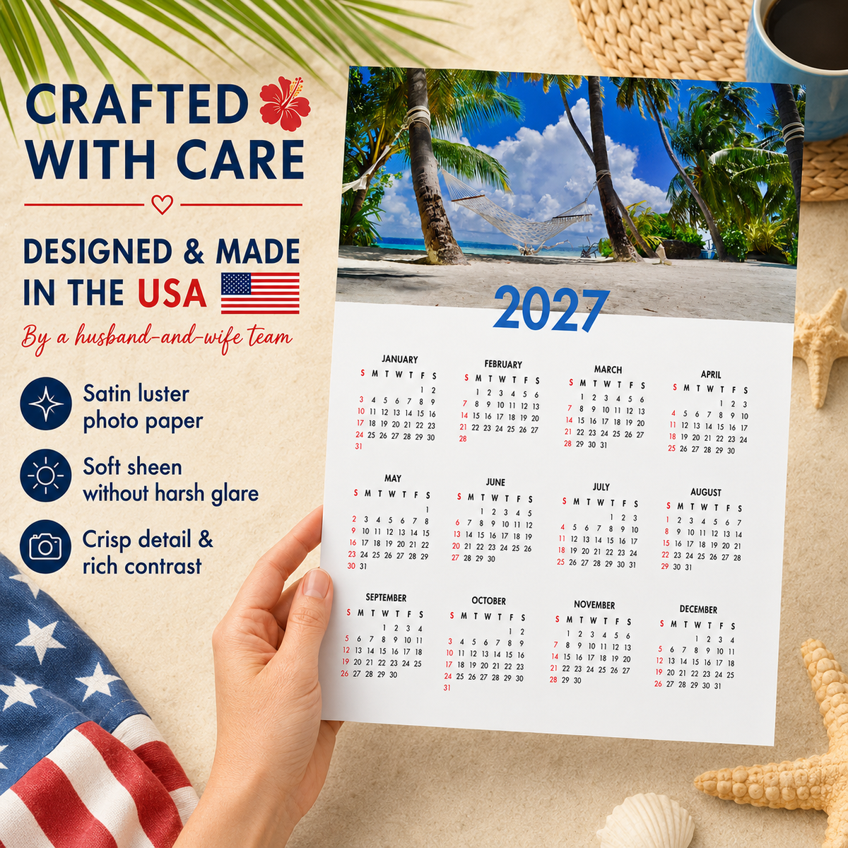 2027 Year at a Glance Wall Calendar – Palm Trees & Hammock carousel image 3