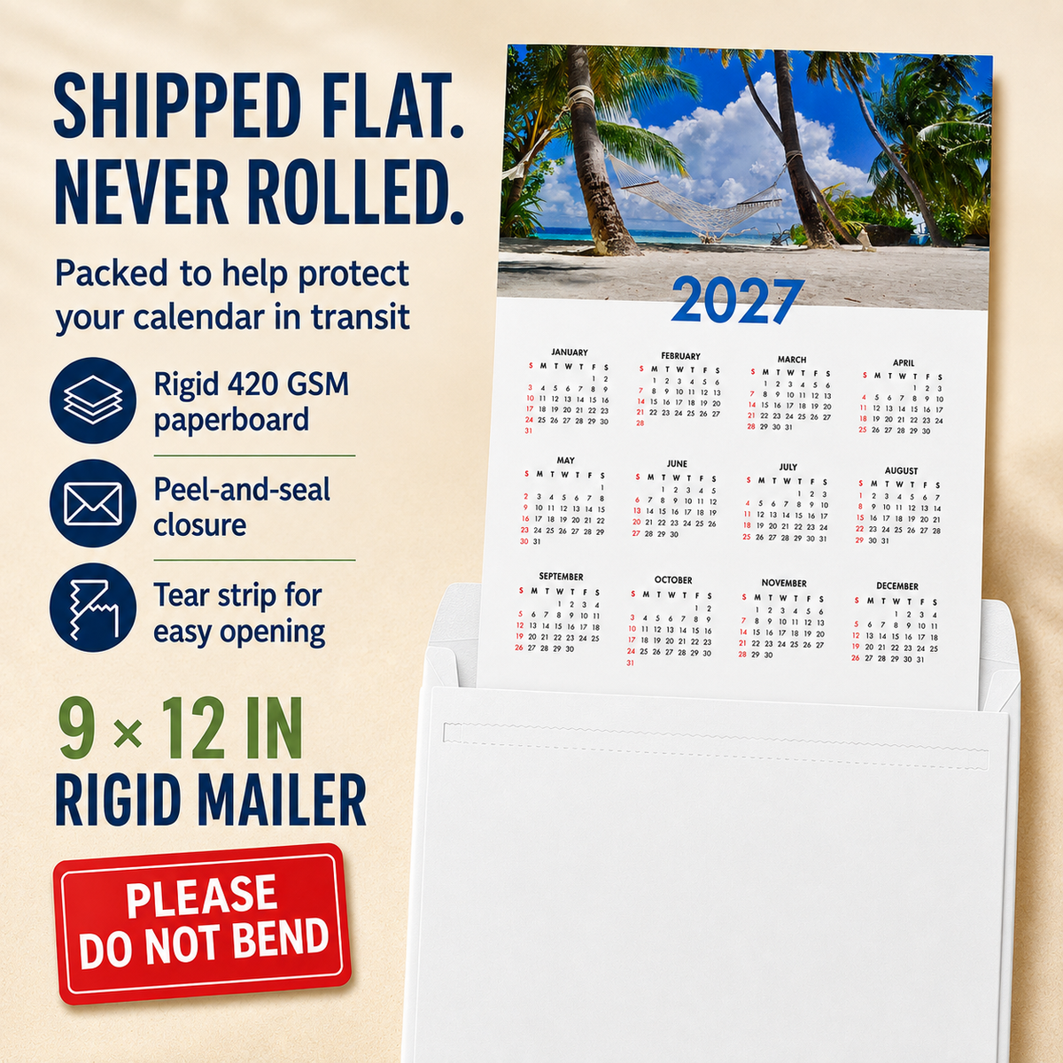 2027 Year at a Glance Wall Calendar – Palm Trees & Hammock carousel image 6