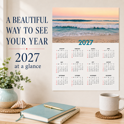 2027 Year at a Glance Wall Calendar – Sunrise Over Ocean Waves carousel image 3