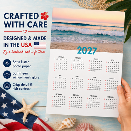 2027 Year at a Glance Wall Calendar – Sunrise Over Ocean Waves carousel image 6