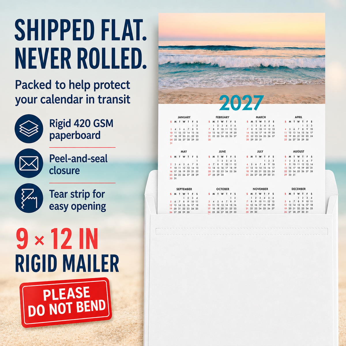 2027 Year at a Glance Wall Calendar – Sunrise Over Ocean Waves carousel image 5