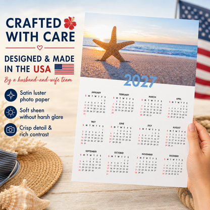 2027 Year at a Glance Wall Calendar – Starfish on the Shore carousel image 6