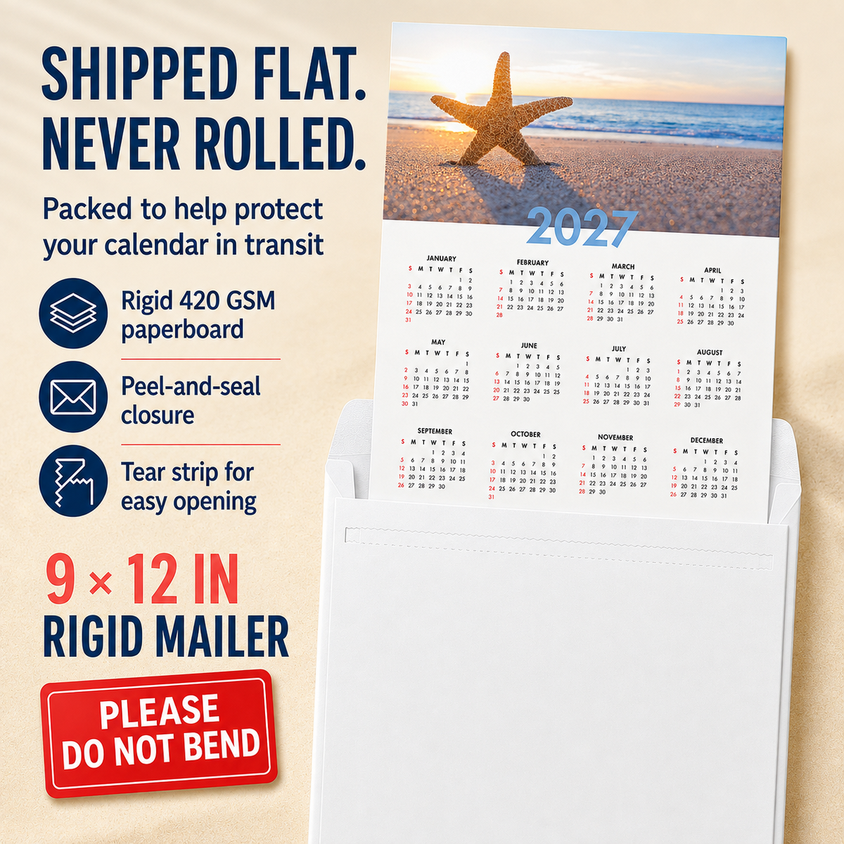 2027 Year at a Glance Wall Calendar – Starfish on the Shore carousel image 5