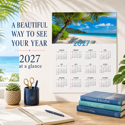 2027 Year at a Glance Wall Calendar – Palm-Framed Tropical Cove carousel image 3