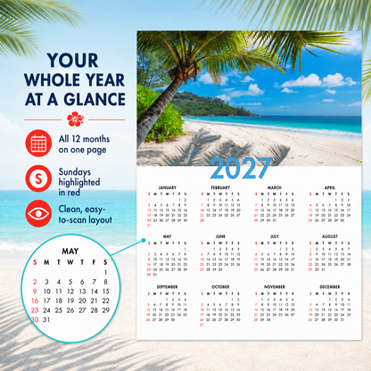 2027 Year at a Glance Wall Calendar – Palm-Framed Tropical Cove carousel image 4