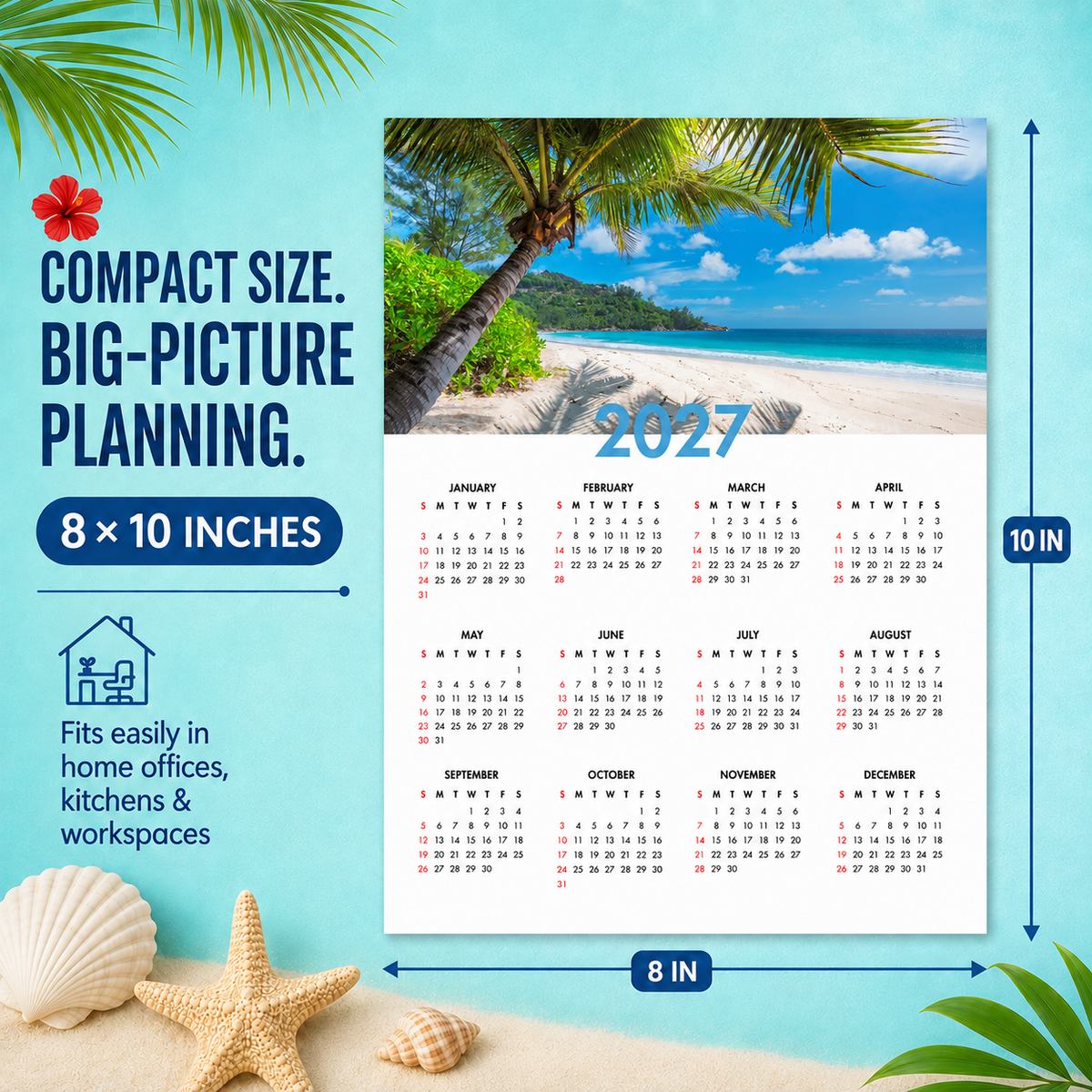 2027 Year at a Glance Wall Calendar – Palm-Framed Tropical Cove carousel image 7