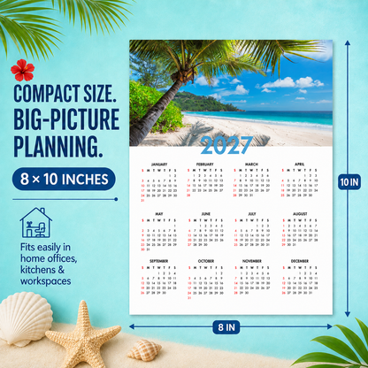 2027 Year at a Glance Wall Calendar – Palm-Framed Tropical Cove carousel image 7