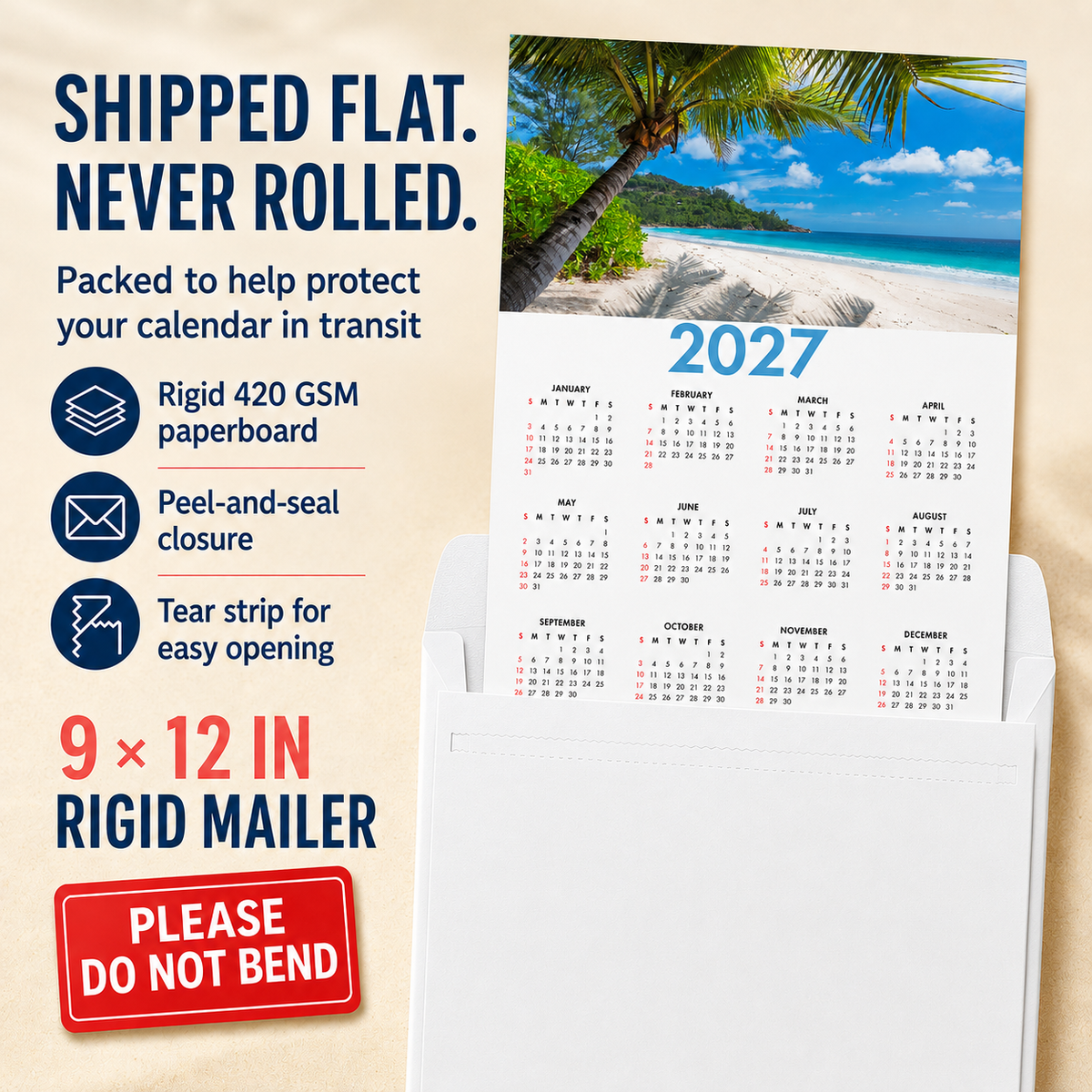 2027 Year at a Glance Wall Calendar – Palm-Framed Tropical Cove carousel image 5
